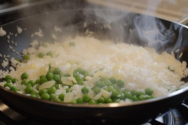 Photo riz frit à l'ail ou pulav avec du riz basmati et du lahsun