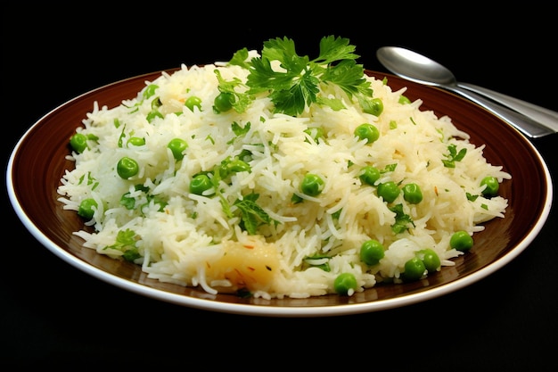 Photo riz frit à l'ail ou pulav avec du riz basmati et du lahsun