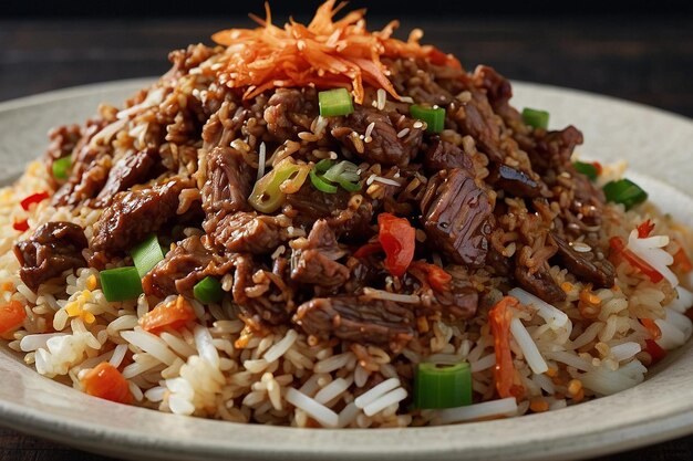 Photo le riz frit de bulgogi coréen avec du kimchi