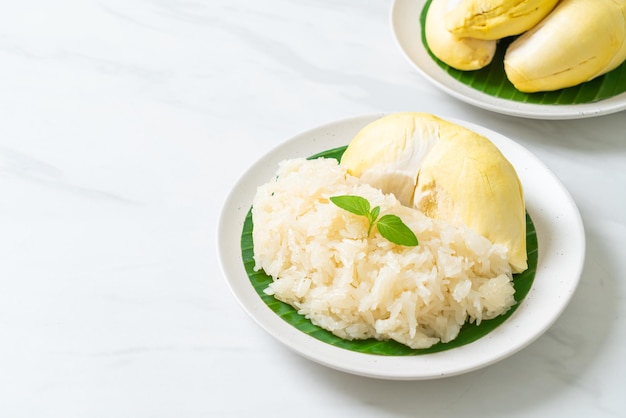 Riz gluant Durian sur assiette