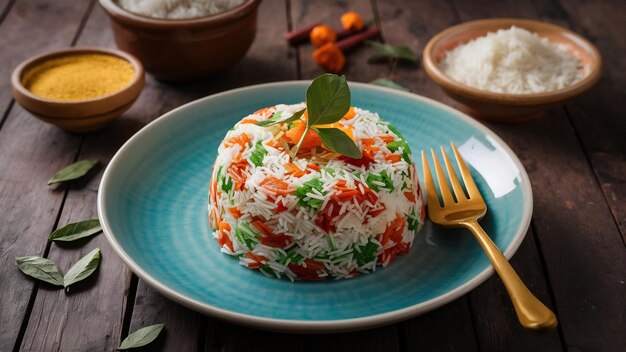 Photo le riz tiranga tricolore pour la république indienne et le jour de l'indépendance servi dans une assiette en céramique sélective