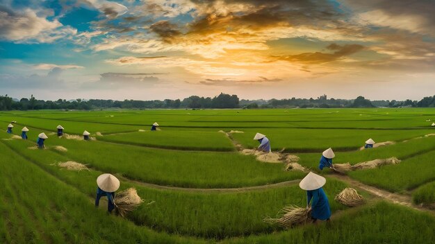 Les rizières vietnamiennes préparent la récolte dans le nord-ouest du Vietnam.