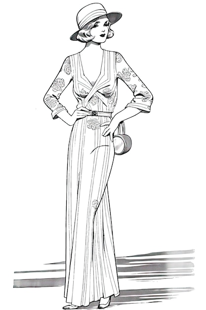 Roaring Twenties Vintage vêtements pour colorier livre classique mode des années 1920 en noir et blanc