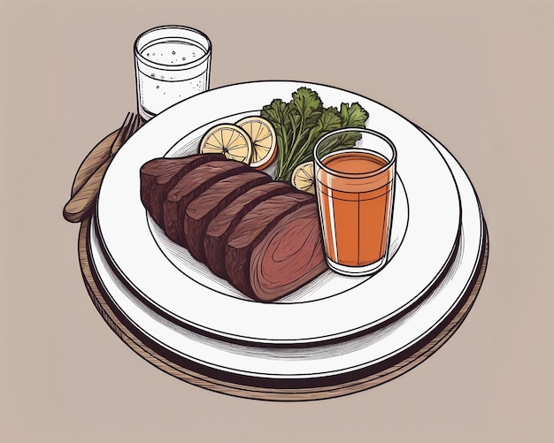Roast beef sur une assiette avec du pain sur la table servi pour le dîner