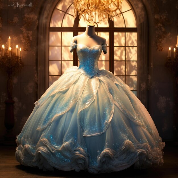 Photo la robe de bal de la princesse cendrillon sur un écran grande et glamour sur un écran