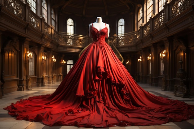 Une robe de bal rouge vif qui respire l'élégance et la sophistication