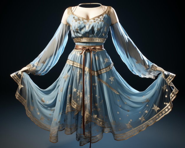 une robe bleue avec des étoiles dorées dessus