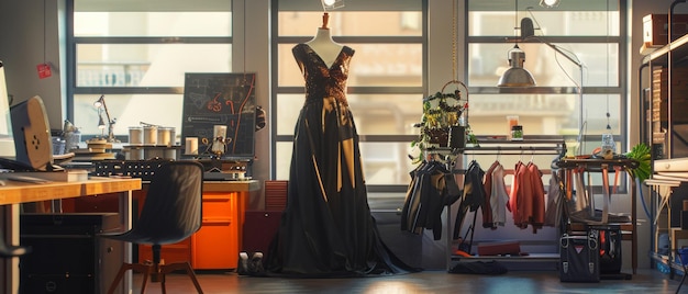 Photo une robe élégante sur un mannequin dans un espace de travail de studio de design