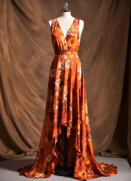 Une robe d'été orange de soirée à la mode sur un mannequin