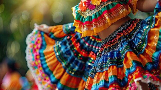 Robe de gros plan d'une danseuse lors de la célébration du Cinco de Mayo