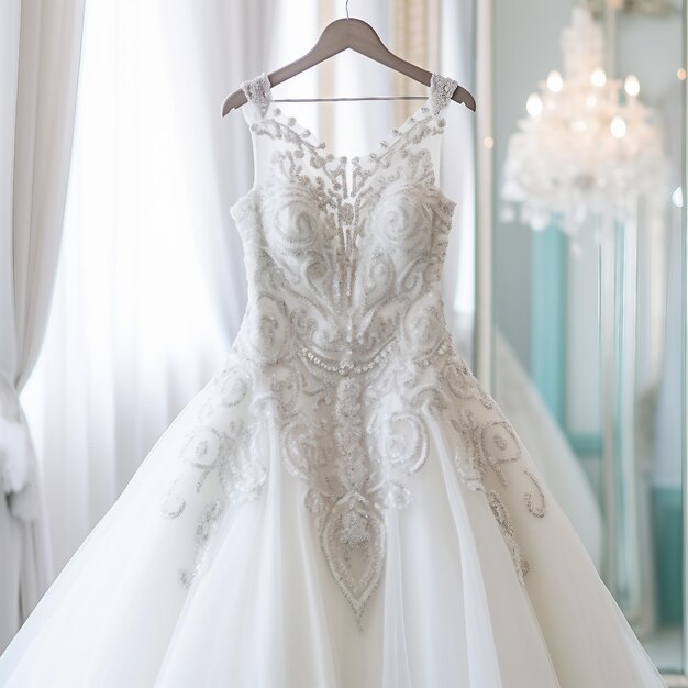 Une robe de mariée sur un cintre .