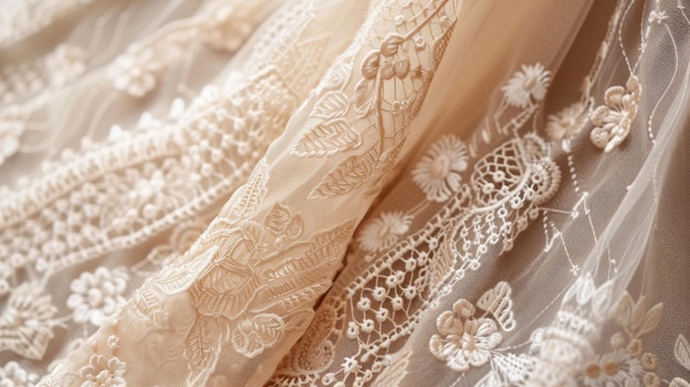 Une robe de mariée en dentelle de texture rapprochée