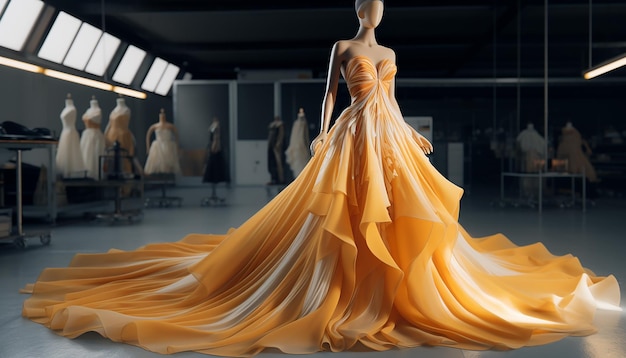 Une robe de mariée inspirée de la haute couture dans un concept de mode ocre