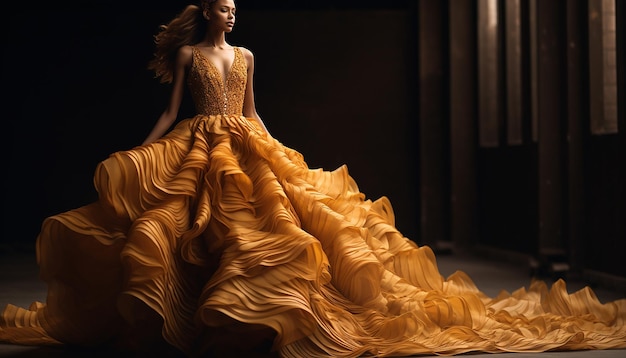 Une robe de mariée inspirée de la haute couture dans un concept de mode ocre