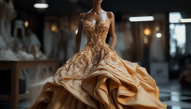 Une robe de mariée inspirée de la haute couture dans un concept de mode ocre