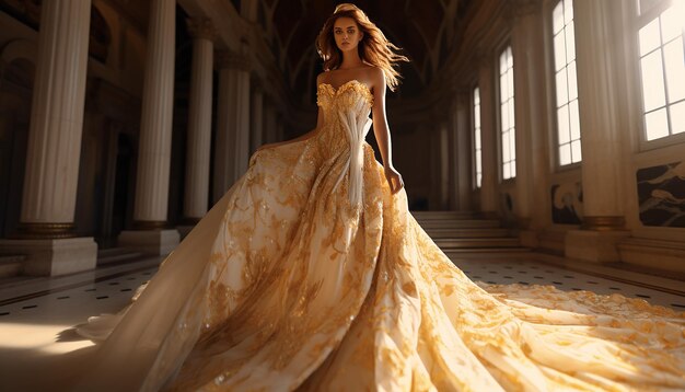 Une robe de mariée inspirée de la haute couture dans un concept de mode ocre