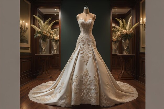 Robe de mariée sur mannequin ai générative