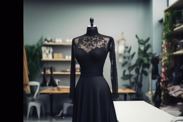 Une robe noire à paillettes sophistiquée sur un mannequin de studio