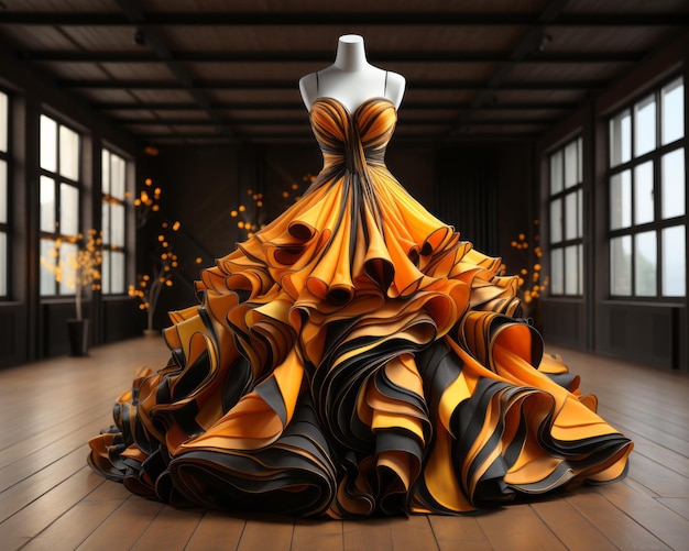 Photo une robe orange et noire sur un mannequin