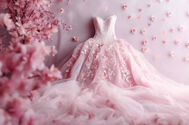 Une robe rose avec un motif fleuri dessus