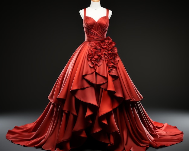 une robe rouge sur un mannequin sur fond noir