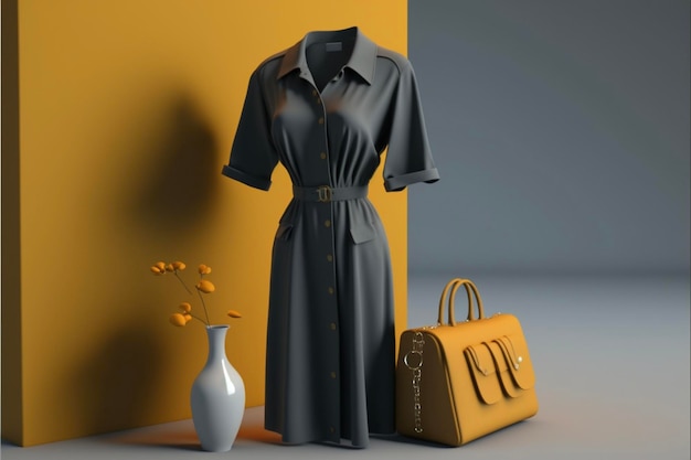 Robe et sac à main de femme à côté d'un vase générative ai