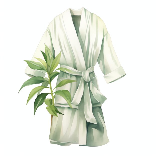 robe de spa accessoire de vie simple pour le printemps ou l'été en esthétique de feuilles botaniques vert neutre