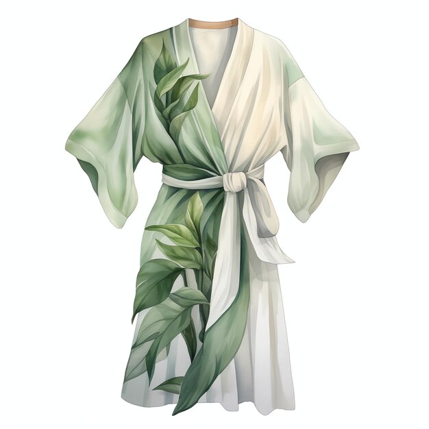 robe de spa accessoire de vie simple pour le printemps ou l'été en esthétique de feuilles botaniques vert neutre