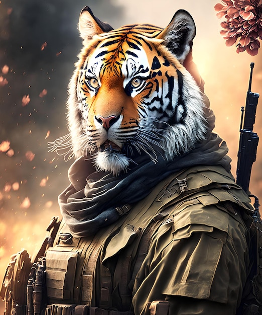 Robe de tigre forte comme tenue militaire art génératif par AI