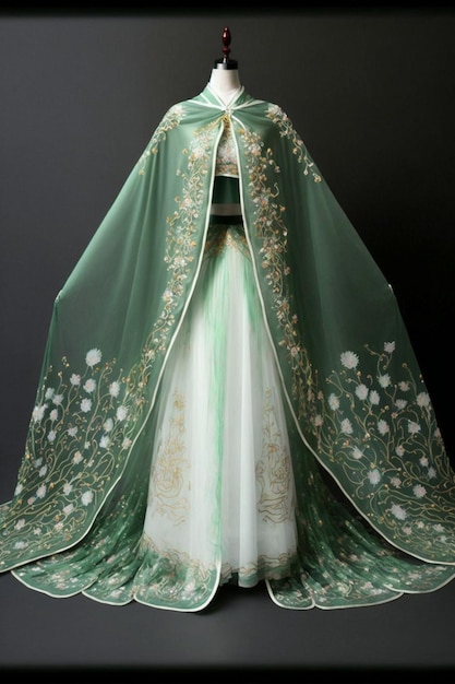 Robe verte et blanche sur mannequin générative ai