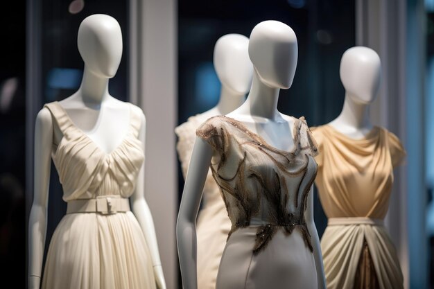 Des robes de cérémonie élégamment exposées sur des mannequins