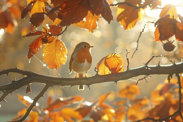 Robin assis sur une branche d'arbre