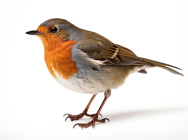 Robin sur fond blanc Petit oiseau Generative AI