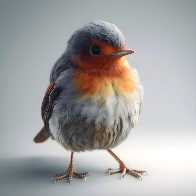 Robin oiseau sur un fond gris image de rendu 3D