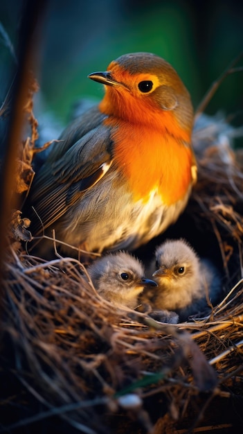 Photo robin et les poussins