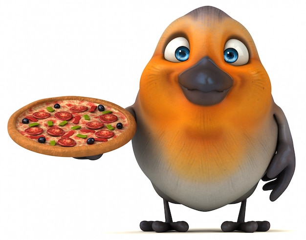 Robin rouge avec une pizza
