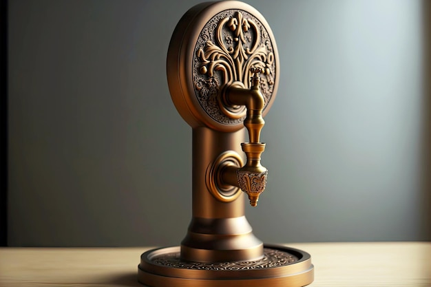 Robinet à bière de couleur bronze avec base ronde en mive et plaque sculptée créée avec générative ai