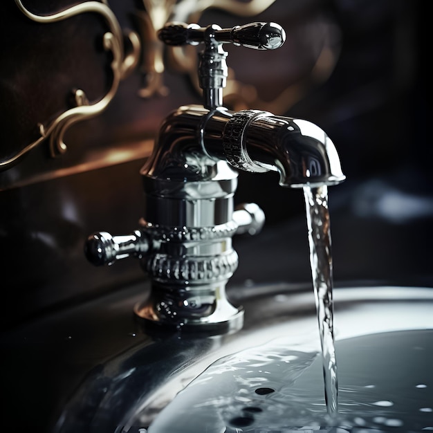 Robinet dans la salle de bain d'où coule l'eau