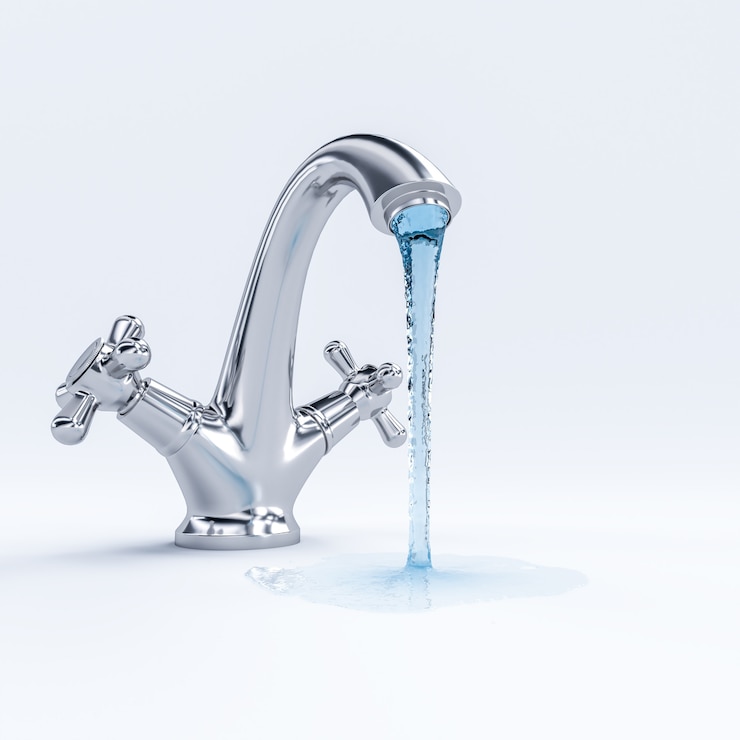 Photo robinet avec de l'eau courante.