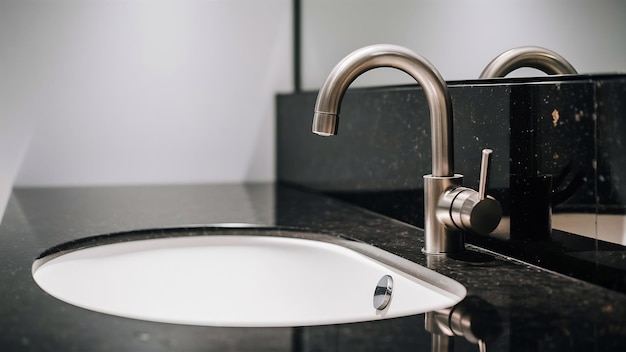 Le robinet en métal moderne de la salle de bain