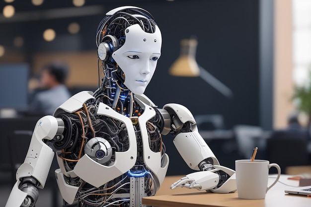 robo conseiller chatbot concept robotique robot doigt pointer vers le bouton de l'ordinateur portable ai