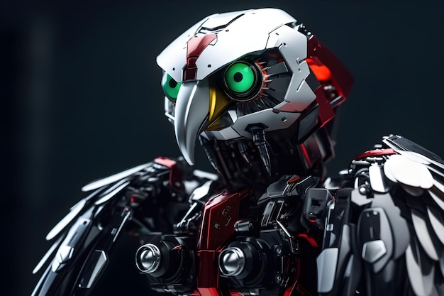 Robot en acier Eagle avec technologie générée par ai générative à œil vert