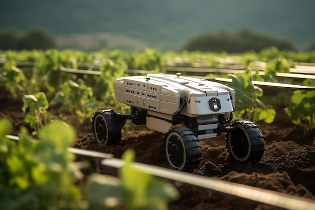 Robot agricole à énergie solaire pour le travail sur le terrain AI générative