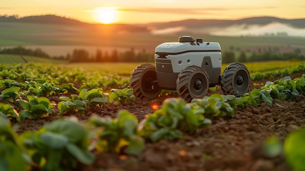 Photo un robot agricole utilisant l'ia pour identifier le papier peint