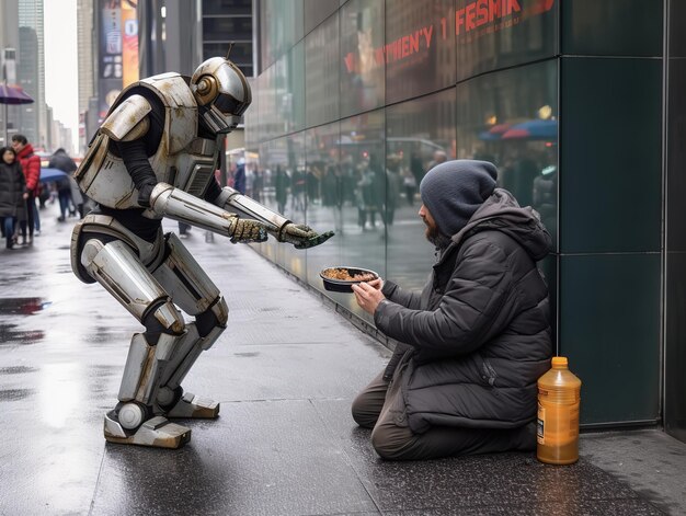 Photo robot aidant les sans-abri futur concept de chômage emplois de robot ia