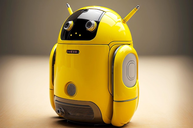 Le robot Android aspire Android avec une belle IA générative de corps jaune brillant