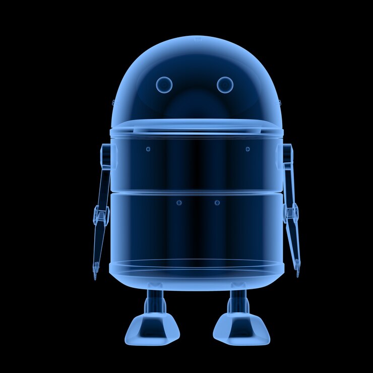 Photo robot android à rayons x de rendu 3d ou robot d'intelligence artificielle avec personnage de dessin animé isolé sur fond noir