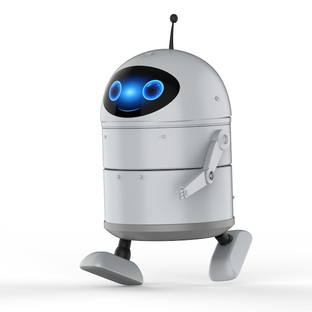 Robot android de rendu 3D ou robot d'intelligence artificielle avec personnage de dessin animé marcher ou se déplacer