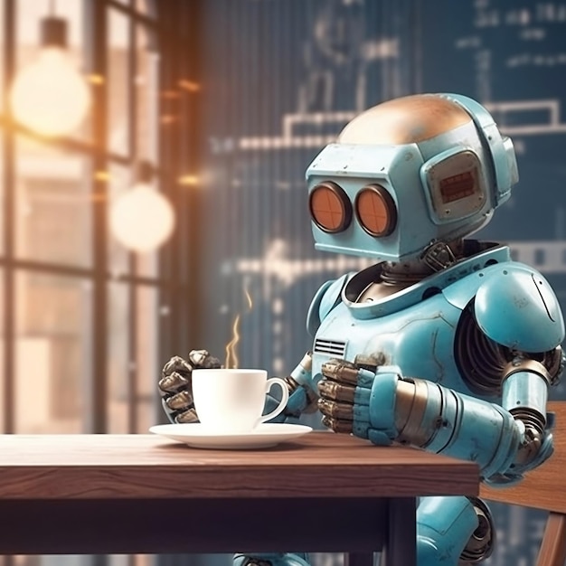 Robot appréciant le café dans l'illustration de bannière de café AI générative