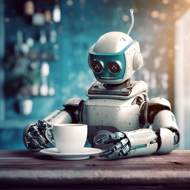 Photo robot appréciant le café dans l'illustration de bannière de café ai générative